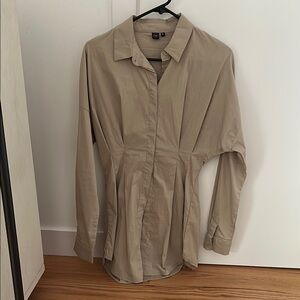 Beige Button-Up Shirt Dress